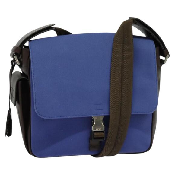 PRADA Shoulder Bag Canvas Blue Silver - Picture 1 of 12